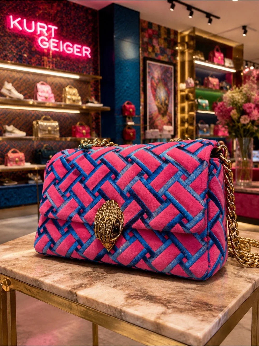 Kurt Geiger Pink & Blue Quilted Chain-Handle Shoulder Bag